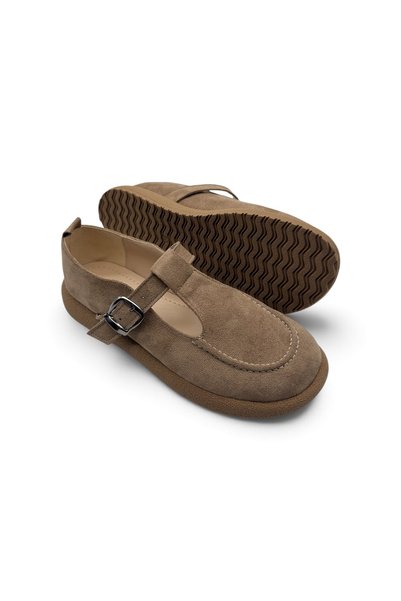 BURCU COLLECTİON Elena Bantli Black Suede Loafer with Adjustable Buckle Detail