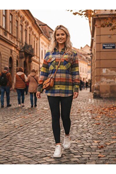 Polologin Butik Women's Multicolor Striped Lumberjack Shirt - Winter Thick Fl...