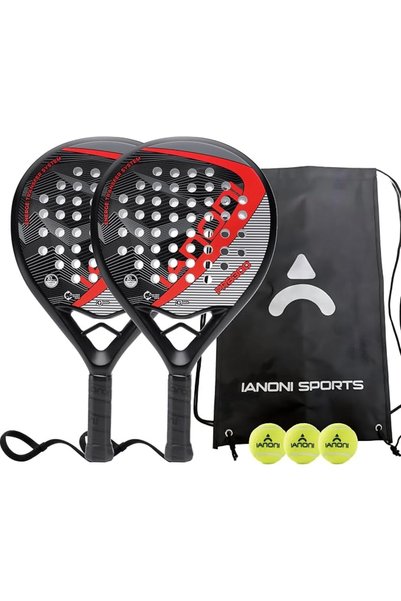 Ianoni Paddle Tennis Racket Carbon Fiber Surface with EVA Memory Flex Foam Co...