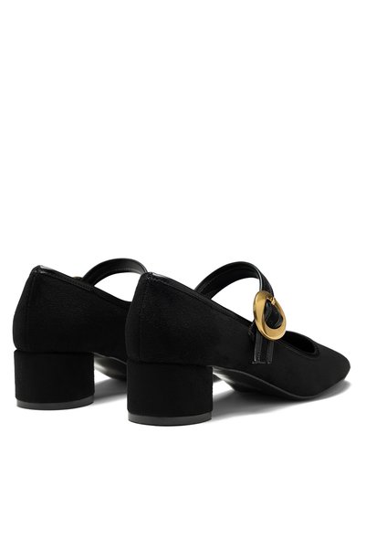 livendi Aura Women's Black Round Buckle Round Toe 4 cm Thick Heeled Shoes