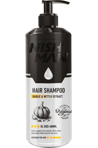 NISHMAN Hair Shampoo XL Size Garlic & Nettle Extract 480ml