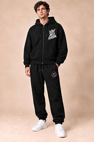 Sebesta Fashion Printed Unisex Zippered Wide Fit 3 Thread Hooded Tracksuit Set