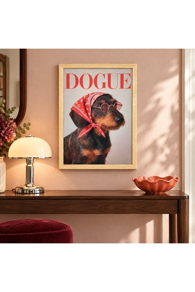 Modern Köpek Temalı Tablo (Çerçeveli Kumaş Dokulu) | 34 x 44 cm