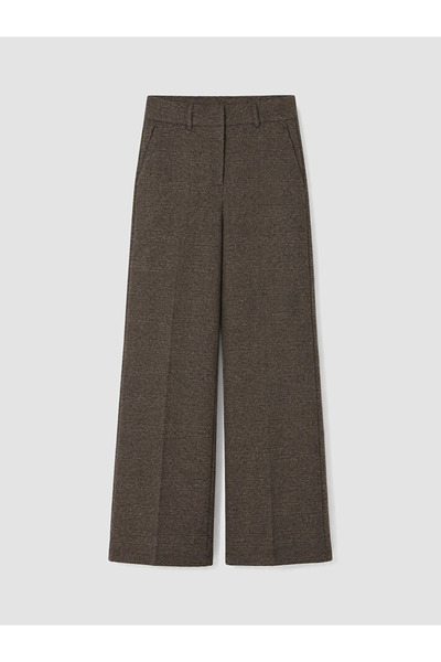 LC Waikiki Kahverengi Geniş Paça Ekose Kadın Kumaş Pantolon