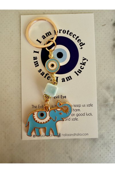 Talia&Talia Elephant Figured Evil Eye Beaded Keychain and Bag Ornament