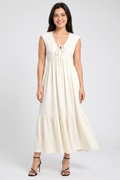 Brave Soul Women Textured Maxi Dress, Cream