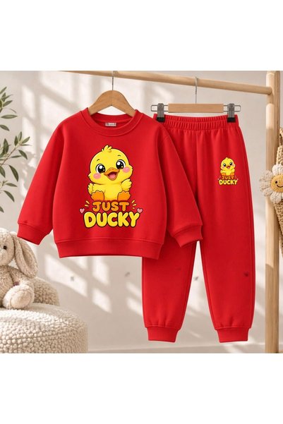 playwear Hanorac de echipă cu imprimeu Ducky pentru fete și băieți, cu gât ro...