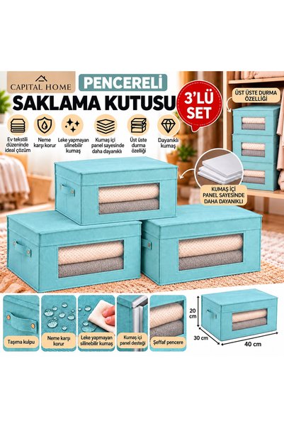 Capital Home 3'lü SET ÇOK AMAÇLI DÜZENLEYİCİ HURÇ + SAKLAMA KUTUSU ŞEFAF PENC...