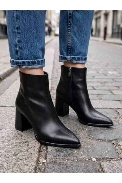 HCO SHOES Γυναικεία μποτάκια με χοντρό τακούνι και φερμουάρ