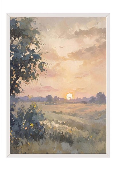 Postifull Sunset Landscape Poster – White Framed Painting No:160257