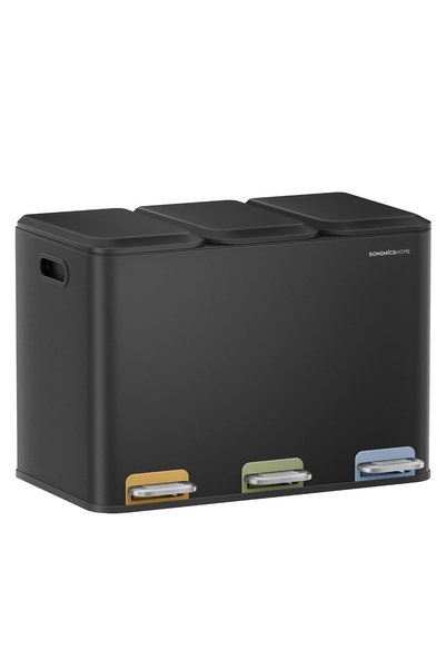 SONGMICS Coș de gunoi cu 3 compartimente 3x15 L, 61x39x43 cm, Oțel, Negru