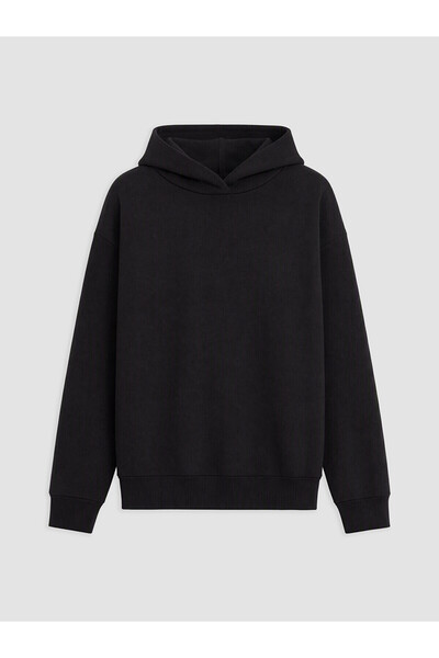 LC Waikiki Alita City Black Hooded Thick Sweatshirt for Girls with a Difference