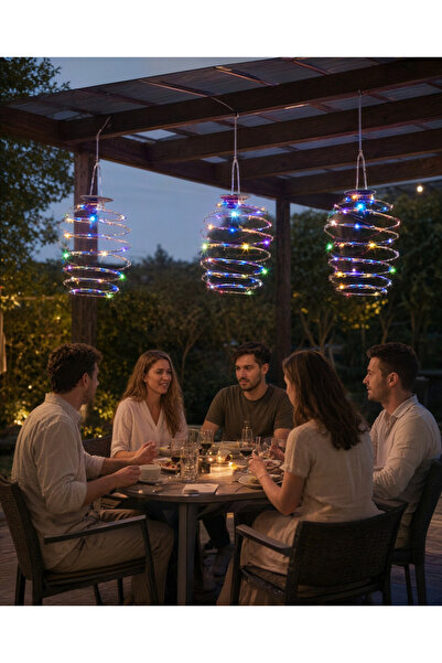 OEM Set 3 lămpi solare spirală, LED multicolor, de agățat, Ø12 x 18,2 cm