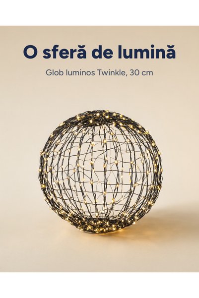 OEM Ghirlandă luminoasă Twinkle, 140 LED-uri, Ø30 cm, temporizator, pentru interior și exterior, Alb cald