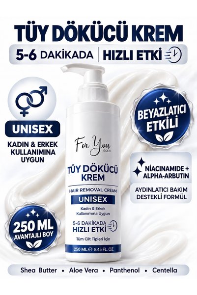 For You Gold Tüy Dökücü Krem 250 ml – Kadın & Erkek Unisex, Hızlı Tüy Temizli...