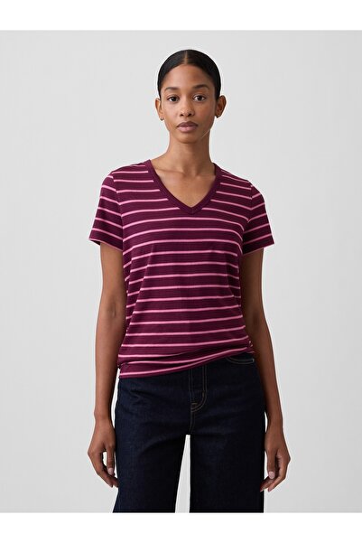 GAP Kadın Bordo Favorite V-Yaka T-Shirt