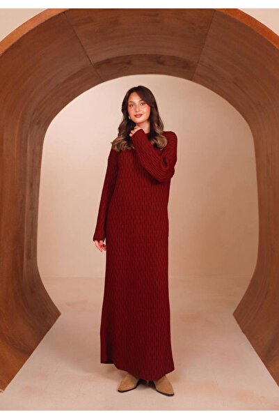 Balenbi Women's Vertical Geometric Embossed Knit Patterned Maxi Knitwear Dres...