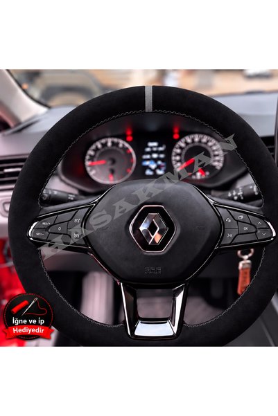 HasAkman Renault Megane 4 Dikme Direksiyon Kılıfı Full Alcantara Süet Gri Yüz...