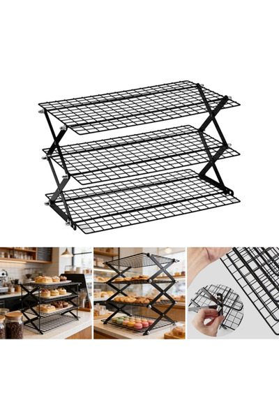 Generic Brand Raft răcire pliabil 3 niveluri, raft, grătar tort, răcire, bucă...