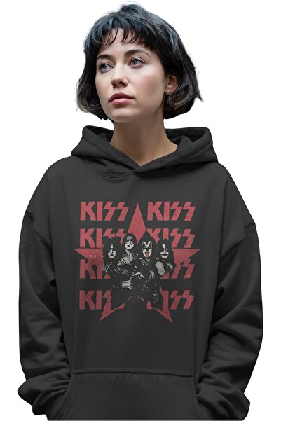 SEVBANO Hanorac premium oversize unisex cu imprimeu frontal Kiss Rock Metal M...