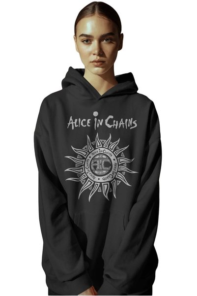 SEVBANO Hanorac premium oversize unisex cu imprimeu frontal Alice In Chains R...