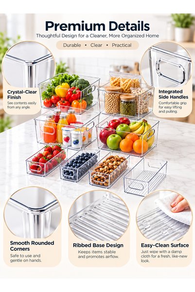 Generic Clear Fridge Storage Bins, 8-Piece Refrigerator Organizer Set with Handles for the Kitchen and Pantry