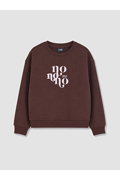 TWO MT SHOP KALİTESİ Kahverengi Baskılı Kız Çocuk Kalın Sweatshirt