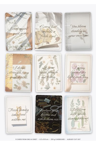 OEM Carduri Afirmatii Set Ilustratie Botanica, 9 Bucati, Carton 250g, 6.3x8.8 cm