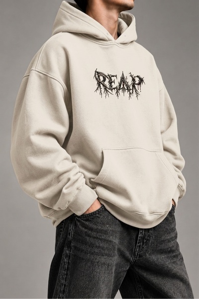 ship master Men's Oversize Hooded Sweatshirt Reap Graphic Printed 3 Thread