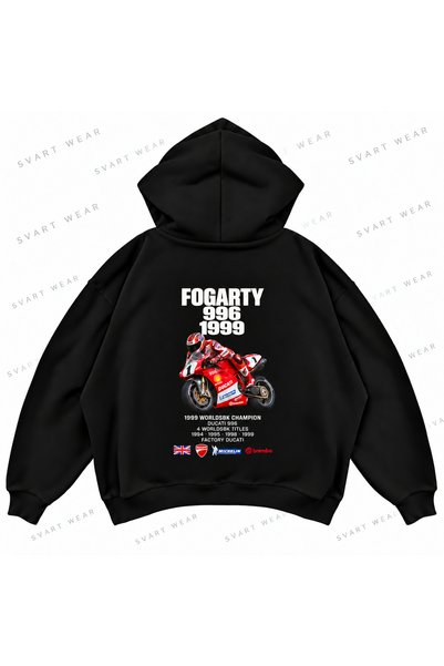 SVART WEAR كارل فوجارتي · دوكاتي 996 · 1999 سترة بقلنسوة كبيرة الحجم مطبوعة ب...