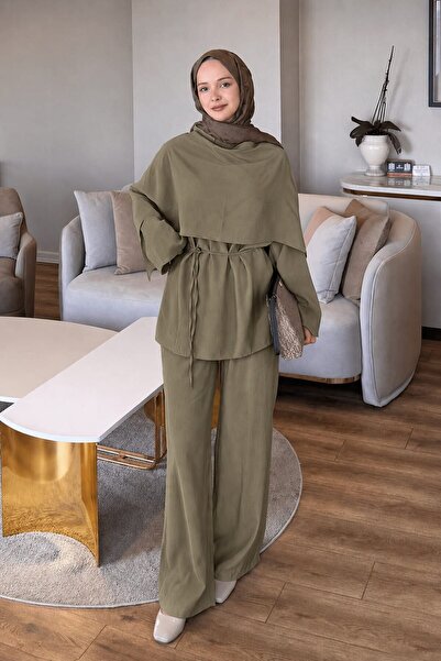 lamelif Khaki Shawl Trouser Suit