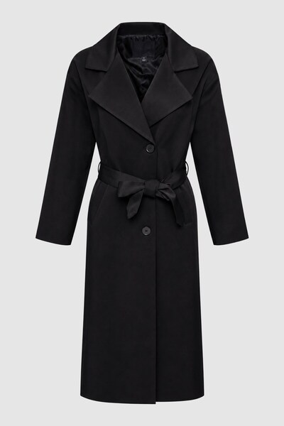 Thalure Kadın Siyah Oversize Kuşaklı Trençkot