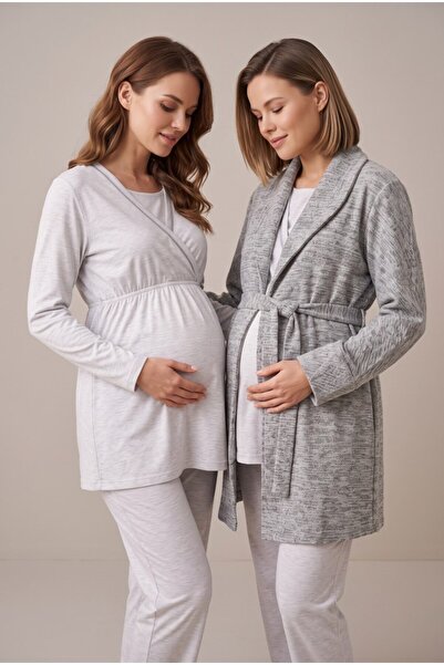 LOHOUSE Women's Gray Double-Breasted Collar Winter Long-Sleeved Pajama Set fo...