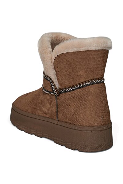 Nstil Daily Women's Tan Suede Boots Ankle Length Fur Inside Thick Non-Slip Sole Comfortable Lightweight Bootie 027