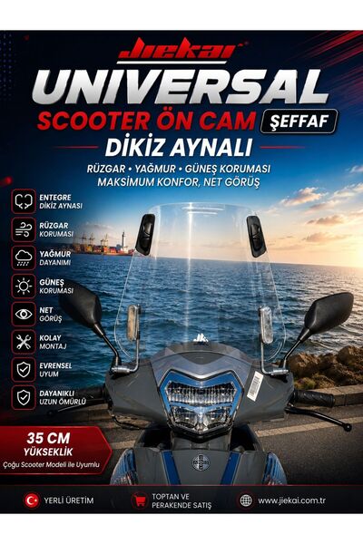 JİEKAİ ÜNİVERSAL SCOOTER DİKİZ AYNALI ÖN CAM ŞEFFAF 35 CM