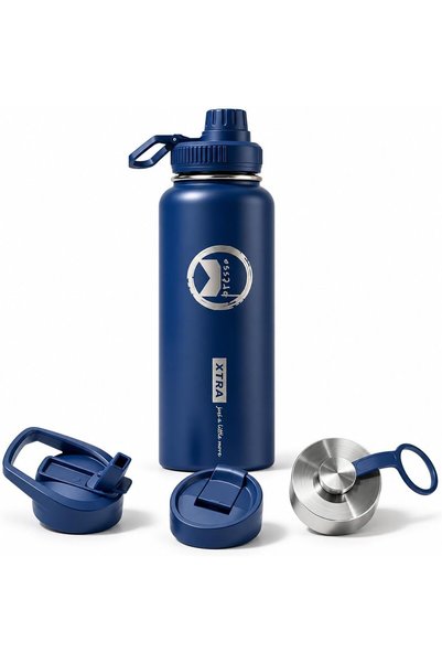 Xtra 1180ml Vacuum Insulated Water Bottle, 4 Lids, 18/8 Stainless Steel, 24H ...
