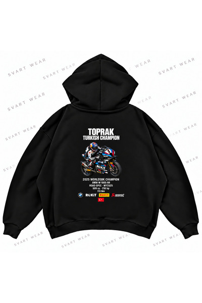 SVART WEAR Toprak Razgatlioglu · BMW M 1000 RR · 2025 هودي أسود كبير الحجم مط...