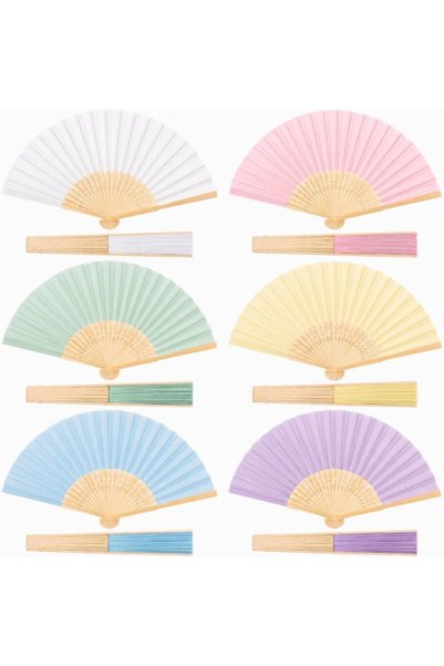 Type-C Set de 12 evantaie pliabile din hârtie pastel, evantaie decorative pen...