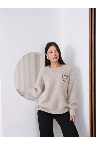 mylunessa Heart Lace Detailed Knitwear Soft Sweater