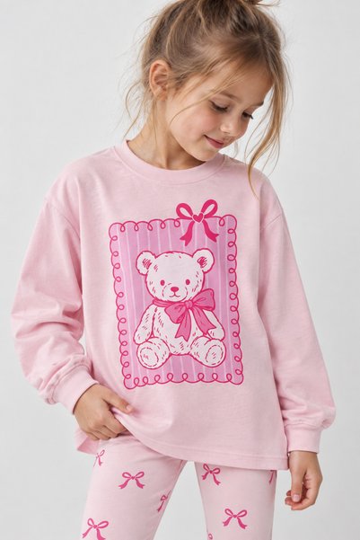 My Baby's World Bearish Pink Girls' Seasonal Sweat T-Shirt