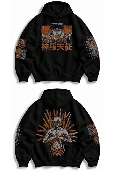 Fuddy Moda Hanorac anime unisex oversize cu glugă, cu imprimeu Naruto Pain Sh...