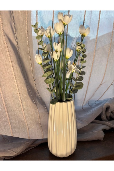 OEM Vază Decorativă Albă, Design Modern cu Striații Verticale, Elegantă pentr...