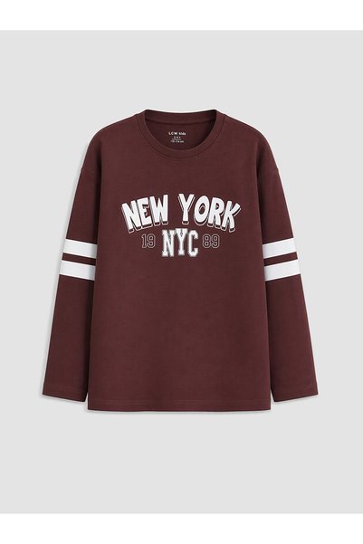 LC Waikiki Vizyon New Season Burgundy Printed Boys' T-Shirt