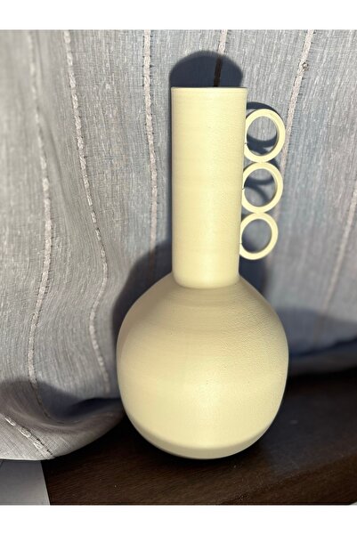 OEM Vază Decorativă Bej cu 3 Mânere Circulare, Design Modern, Finisaj Mat, El...