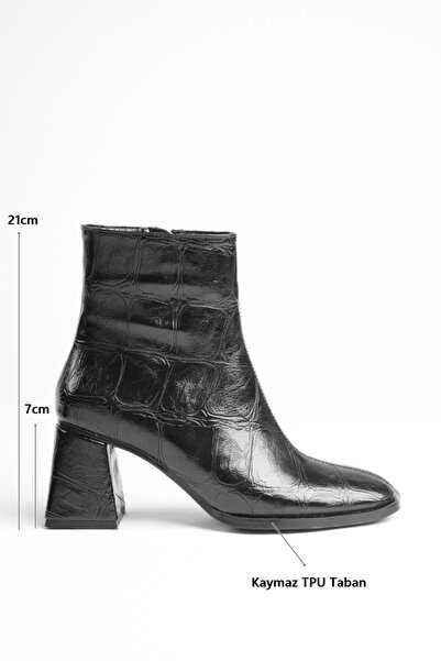 Zerenyus ZRT08MK03 Cizme de iarnă pentru femei, negre, cu toc gros de 7 cm