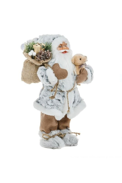 ADDA Figurină Moș Crăciun cu blană albă/gri, 30cm