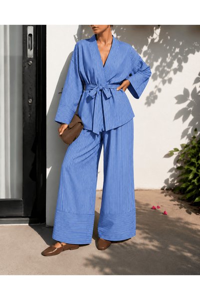 Hepsi Moda Monaco Striped Trouser Suit - Blue (Os)