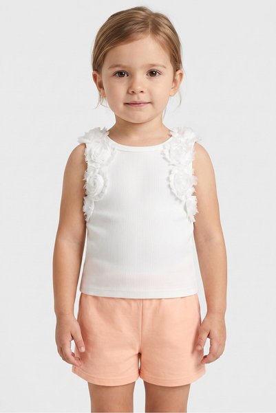 JASON WU Toddlers Girl 3 Pcs Textured Tank Top And Shorts With Hair Clip, Mul...