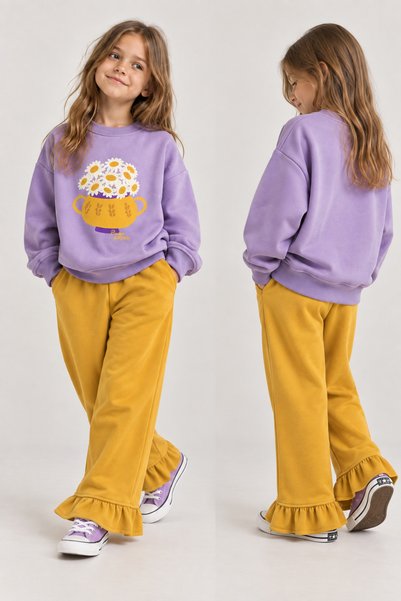 My Baby's World Hardal - Lila Children's Tracksuit Set with Ruffled Legs