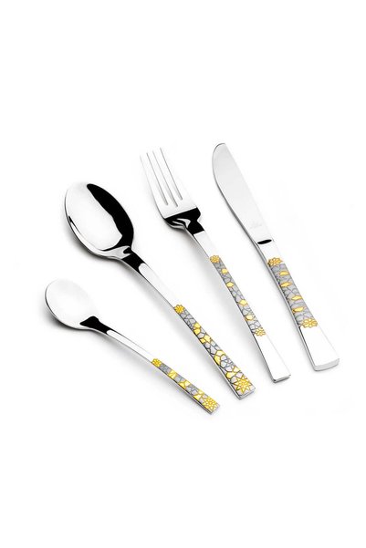 Arshia 26-piece Gold Silver Cutlery Set with Stand